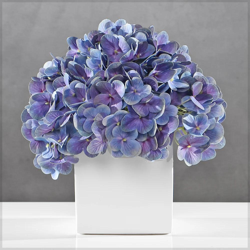 Modern Hydrangea Arrangement in White Cube Vase