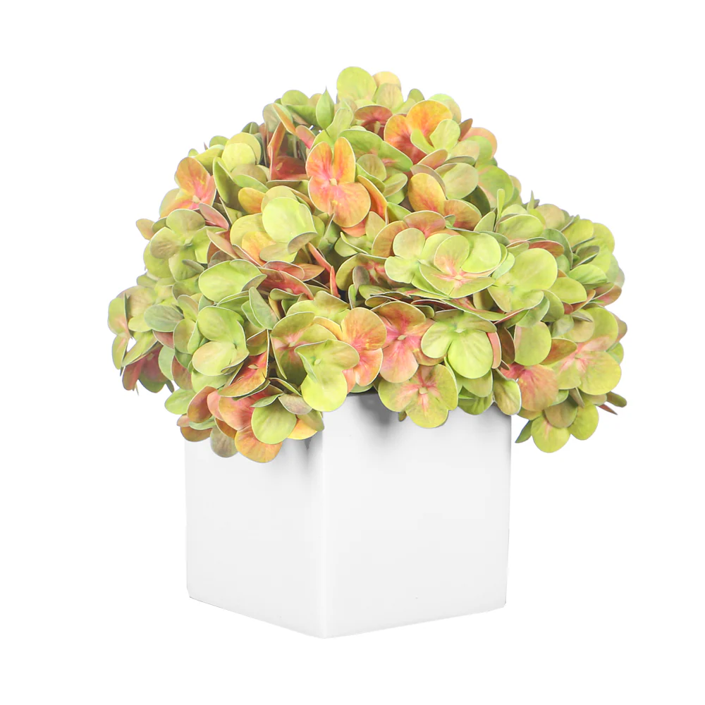 Modern Hydrangea Arrangement in White Cube Vase - Image 6