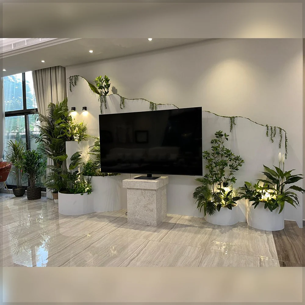 Modern Indoor Green Wall with Floating TV Display for display purposes only (non-sale)