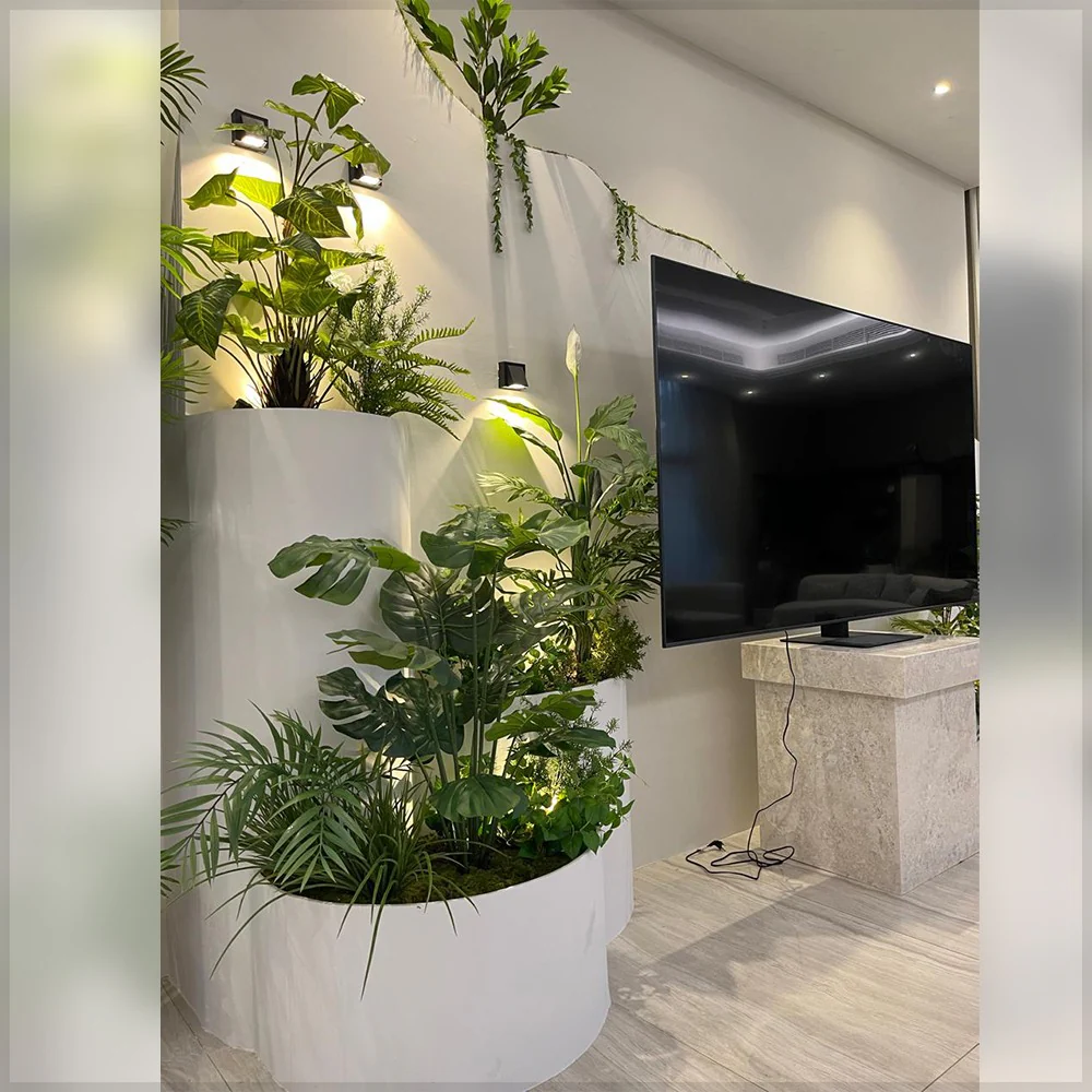 Modern Indoor Green Wall with Floating TV Display for display purposes only (non-sale) - Image 3