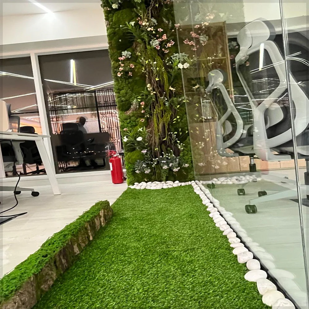 Modern Living Room with Vertical Moss Wall Display with Grass Carpet Installation for display purposes only (non-sale) - Image 2