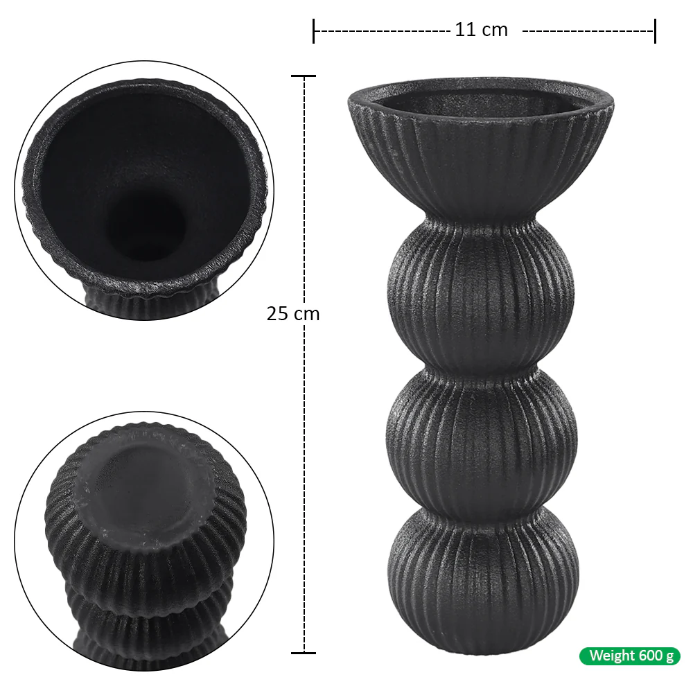 Modern Ribbed Ceramic Vase – Sculptural Stacked Design - Image 2