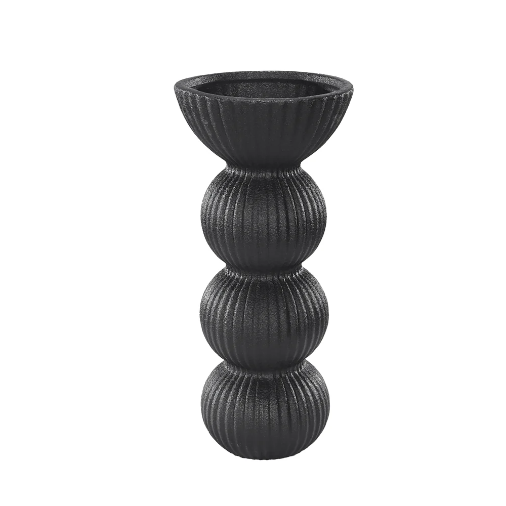 Modern Ribbed Ceramic Vase – Sculptural Stacked Design - Image 3