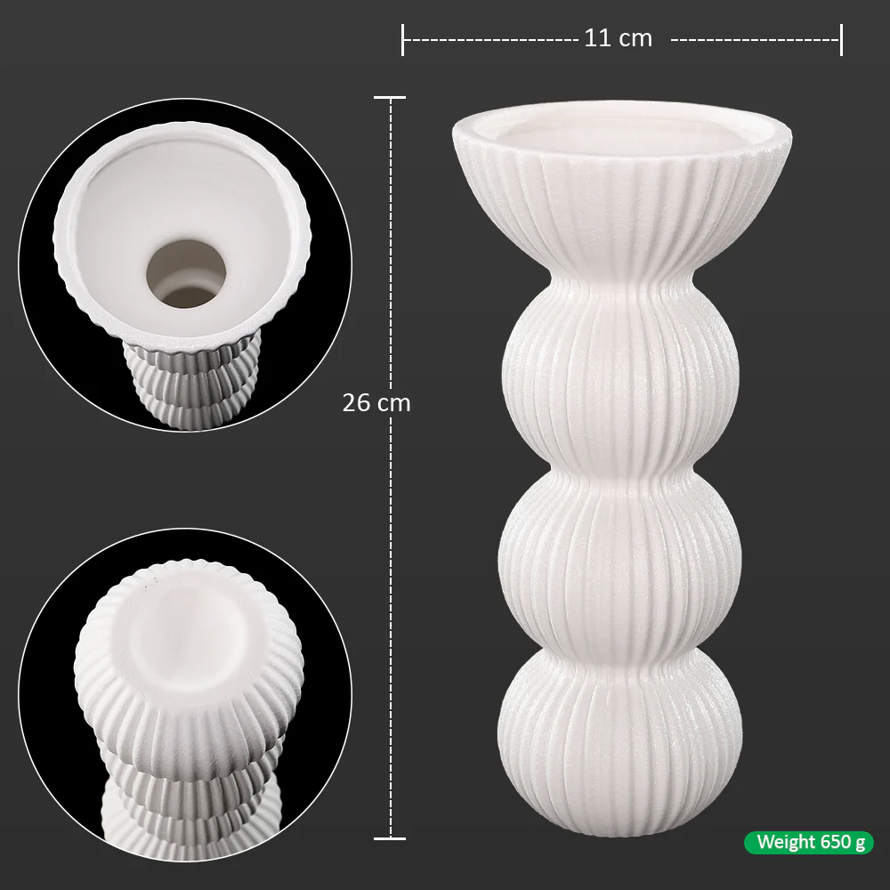 Modern Ribbed Ceramic Vase – Sculptural Stacked Design - Image 6