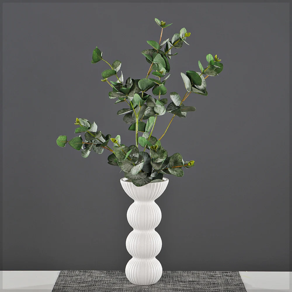 Modern Ribbed Ceramic Vase – Sculptural Stacked Design - Image 8