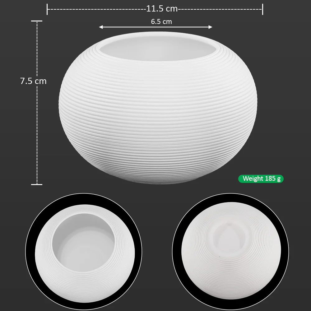 Modern White Textured Round Ceramic Vase – Minimalist Low Bowl Design - Image 2