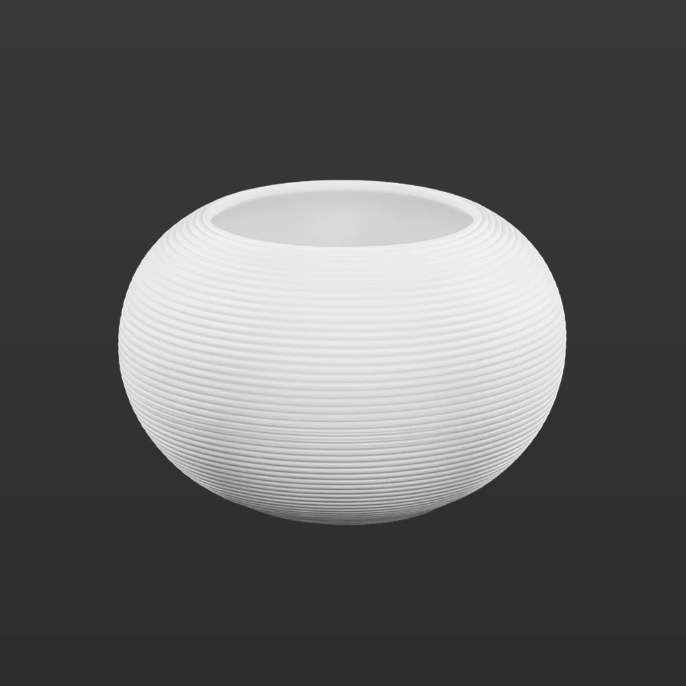 Modern White Textured Round Ceramic Vase – Minimalist Low Bowl Design - Image 3