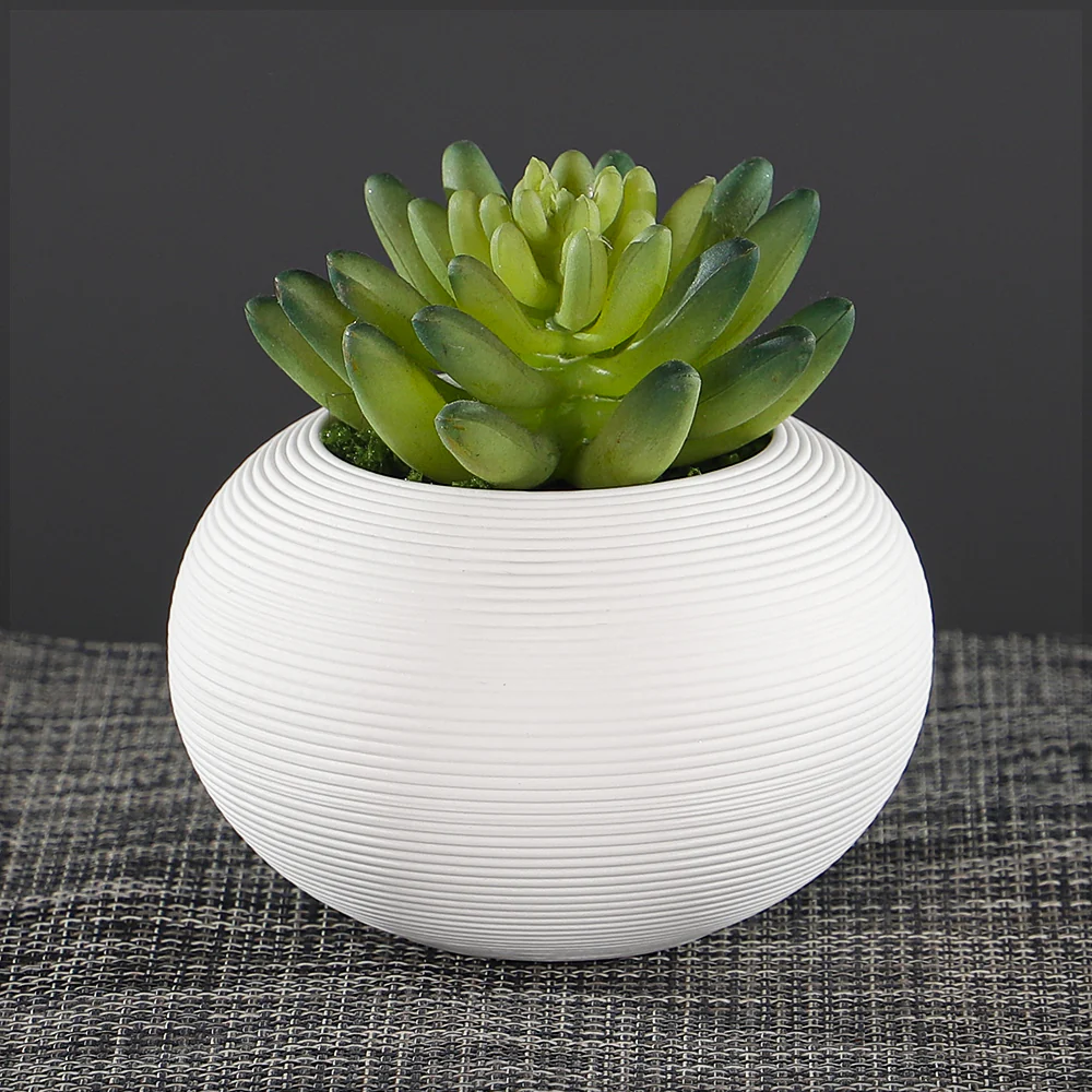 Modern White Textured Round Ceramic Vase – Minimalist Low Bowl Design - Image 4