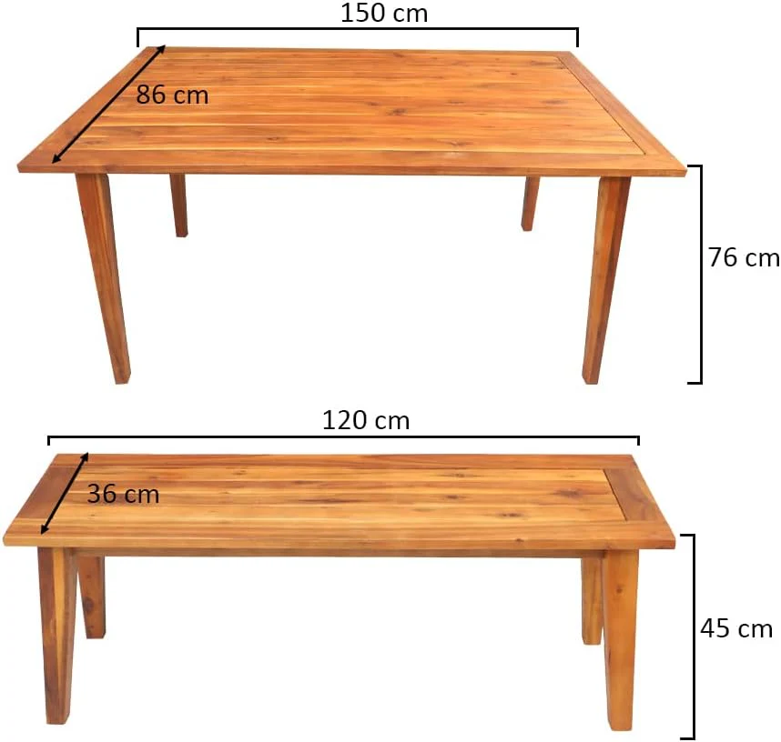 Outdoor Acacia Wood Table & Bench Set - Image 3