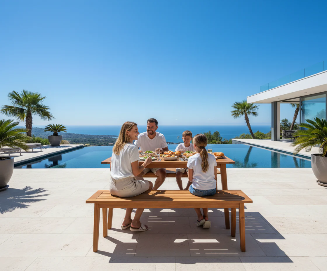 Outdoor Acacia Wood Table & Bench Set - Image 4