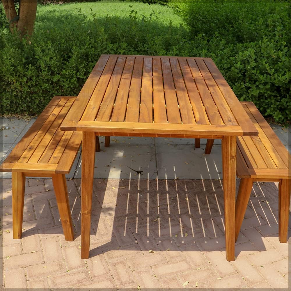 Outdoor Acacia Wood Table & Bench Set - Image 6
