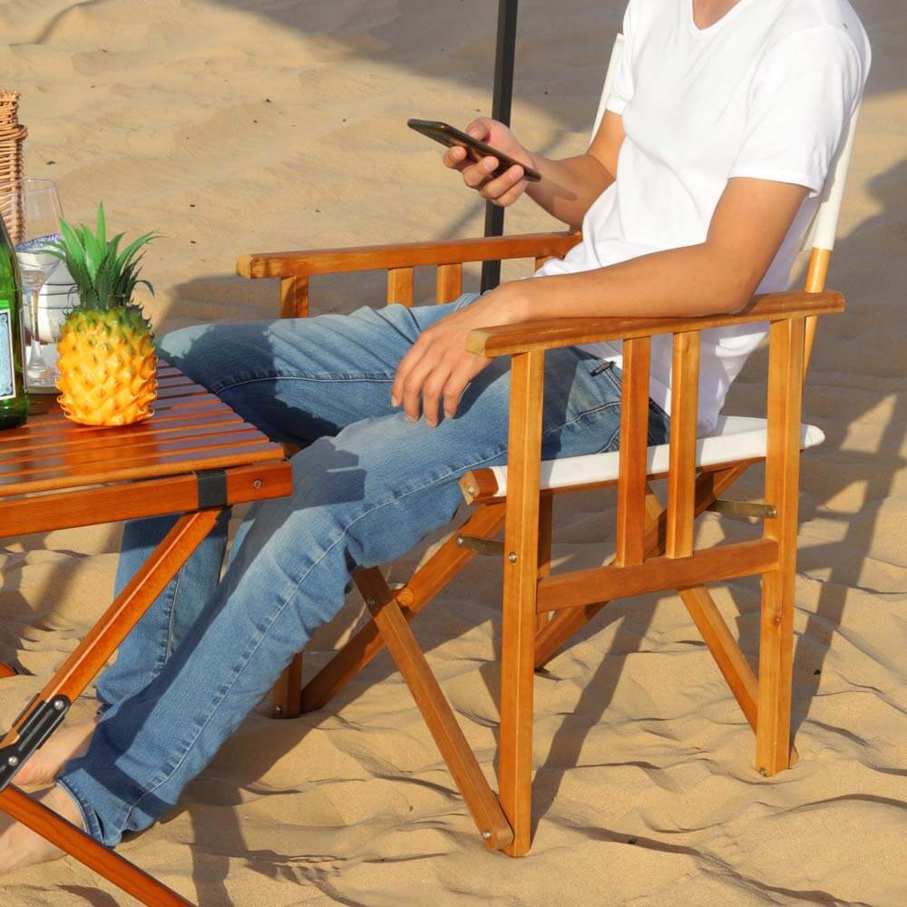 Outdoor Wood Fabric Folding Chair - Image 10