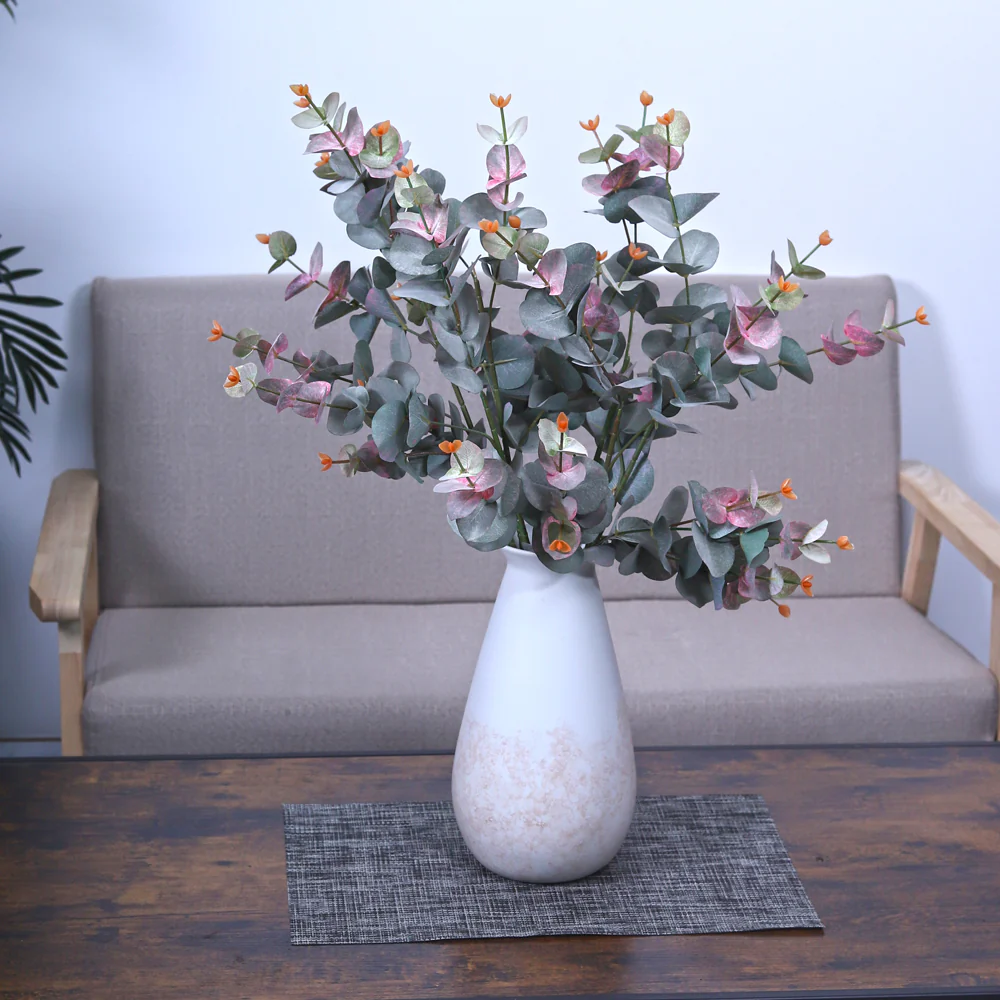 Single Stem Artificial Eucalyptus Leaf Green(without vase)