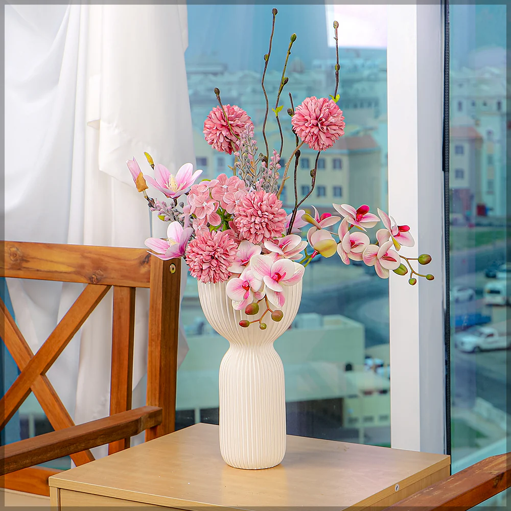 Pink Color Flower Arrangements with Vase - Image 4