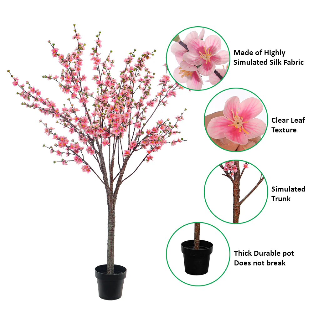 Pink Decorative Artificial Cherry Blossom Plant(with black nursery pot) - Image 10