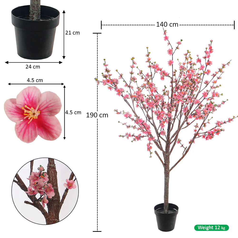 Pink Decorative Artificial Cherry Blossom Plant(with black nursery pot) - Image 14