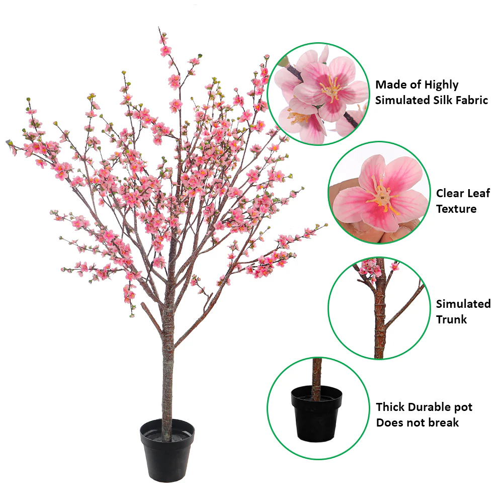 Pink Decorative Artificial Cherry Blossom Plant(with black nursery pot) - Image 16