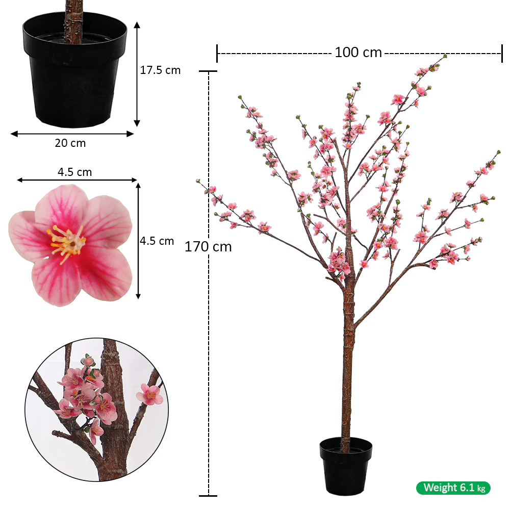 Pink Decorative Artificial Cherry Blossom Plant(with black nursery pot) - Image 3