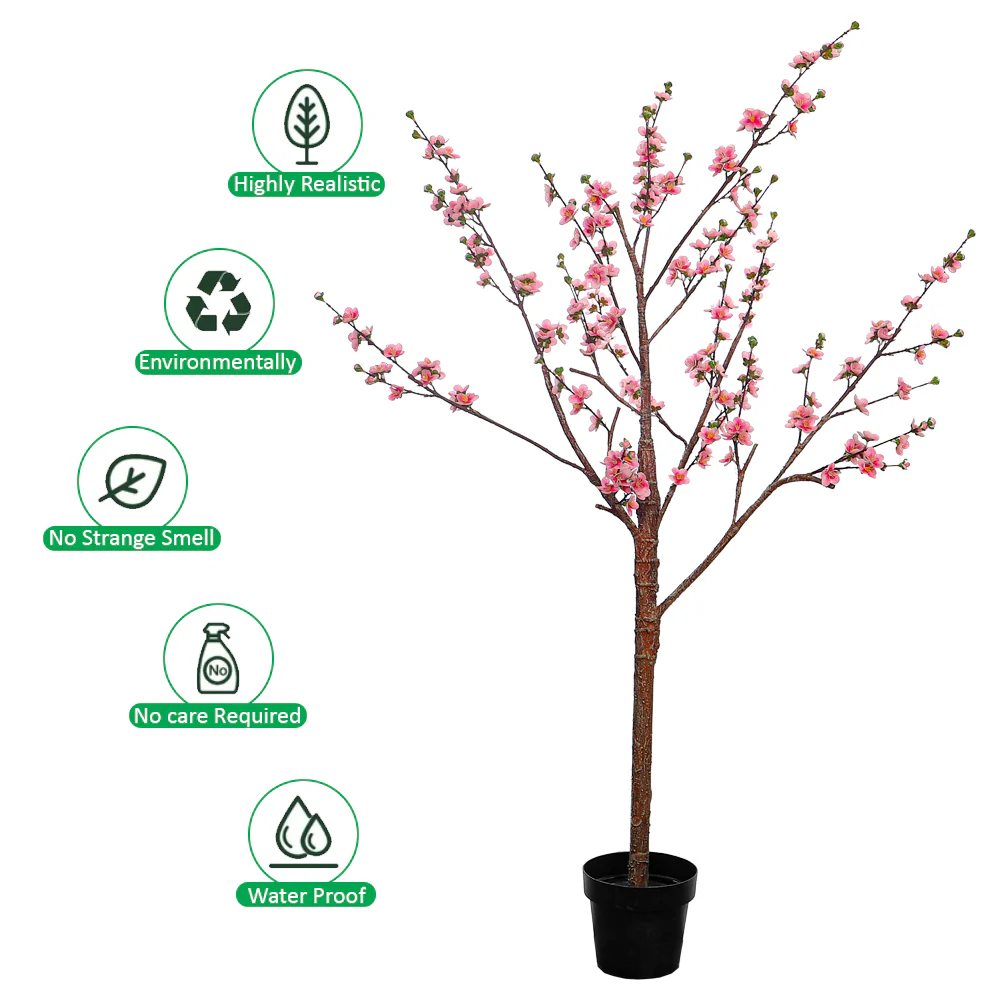 Pink Decorative Artificial Cherry Blossom Plant(with black nursery pot) - Image 4
