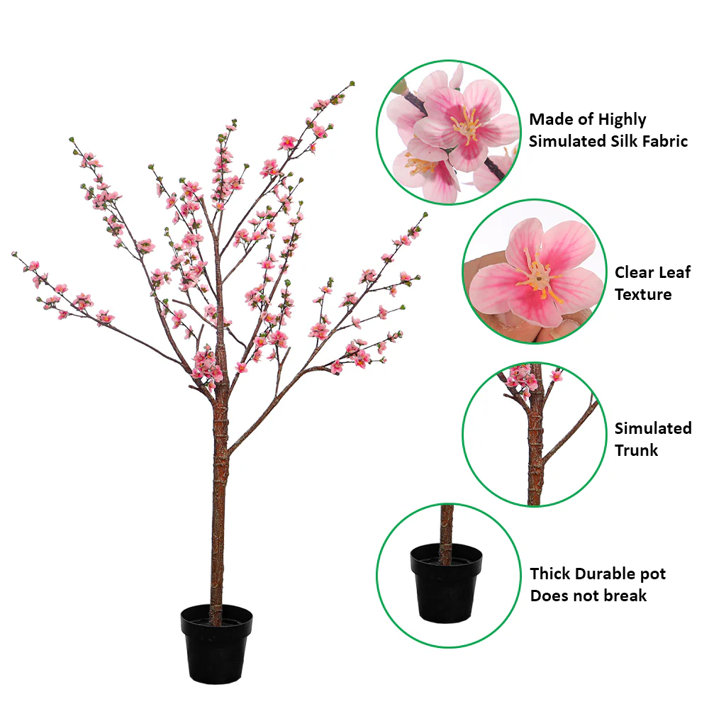 Pink Decorative Artificial Cherry Blossom Plant(with black nursery pot) - Image 5