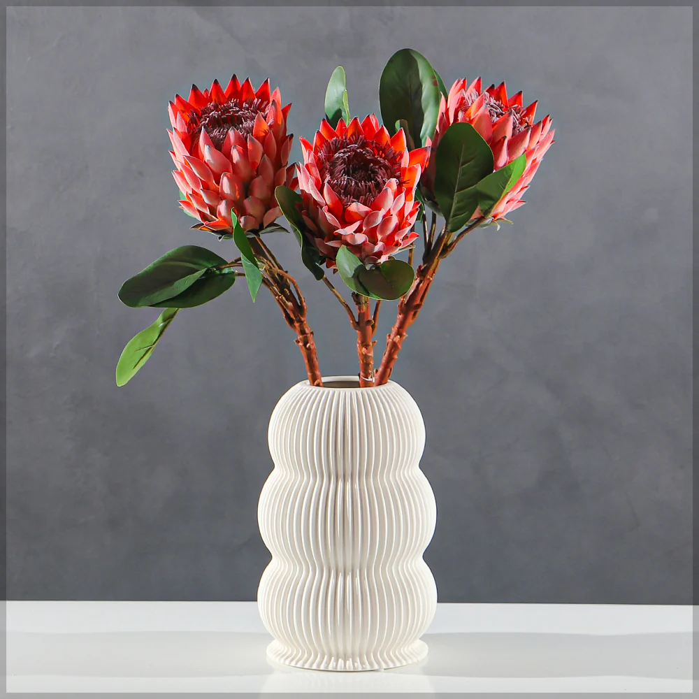 Realistic Flower King Protea SingleStem with Green Leaves(without vase) - Image 5
