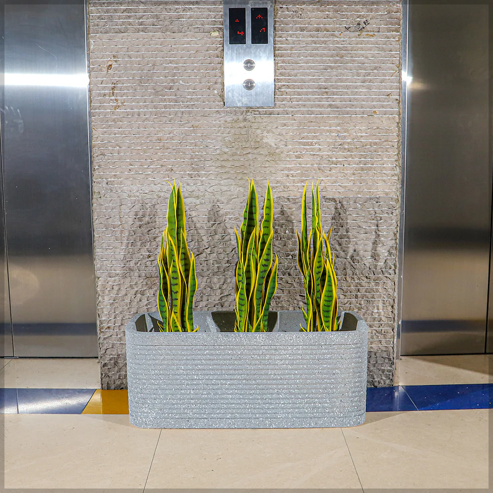 Rectangular Gray Lined Planter - Image 3