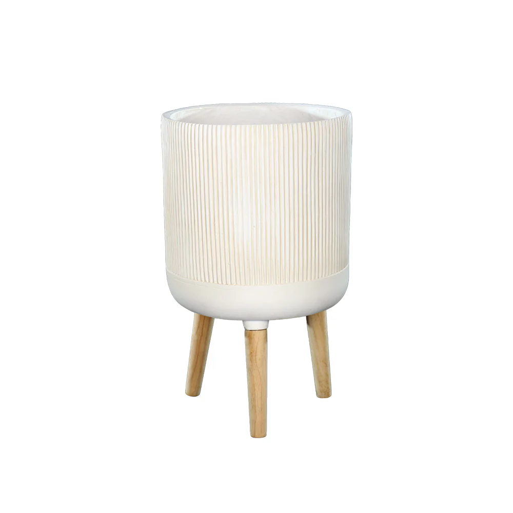 Ribbed Concrete Planter with Stand