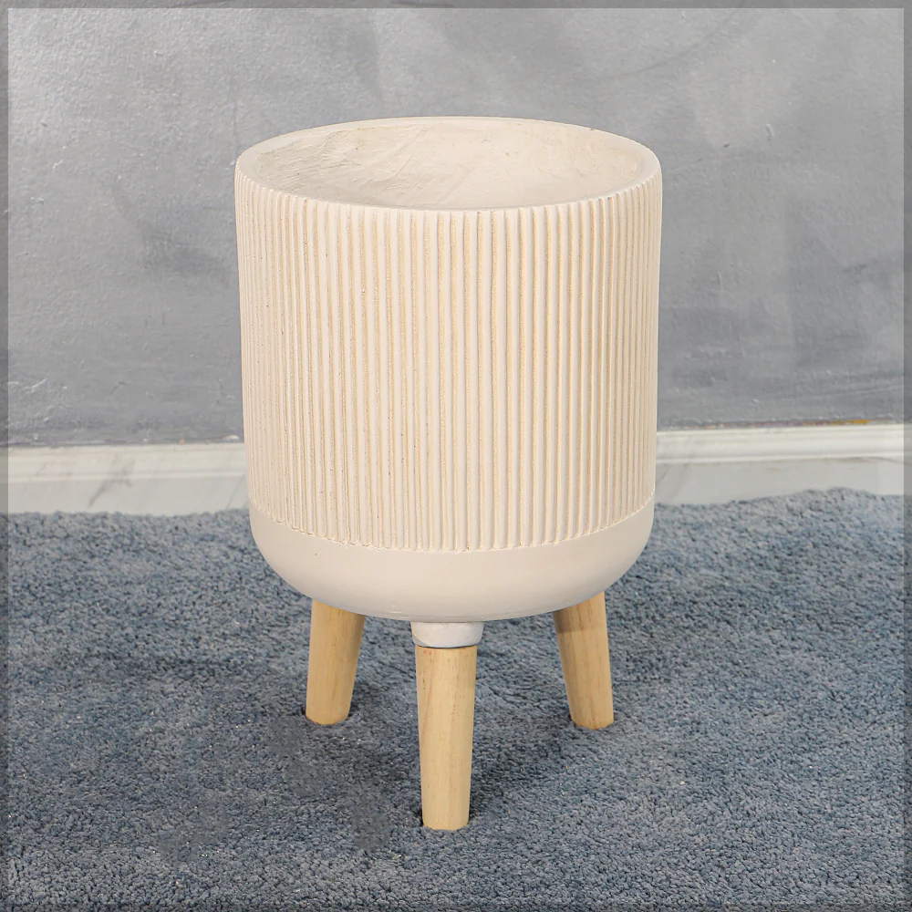 Ribbed Concrete Planter with Stand