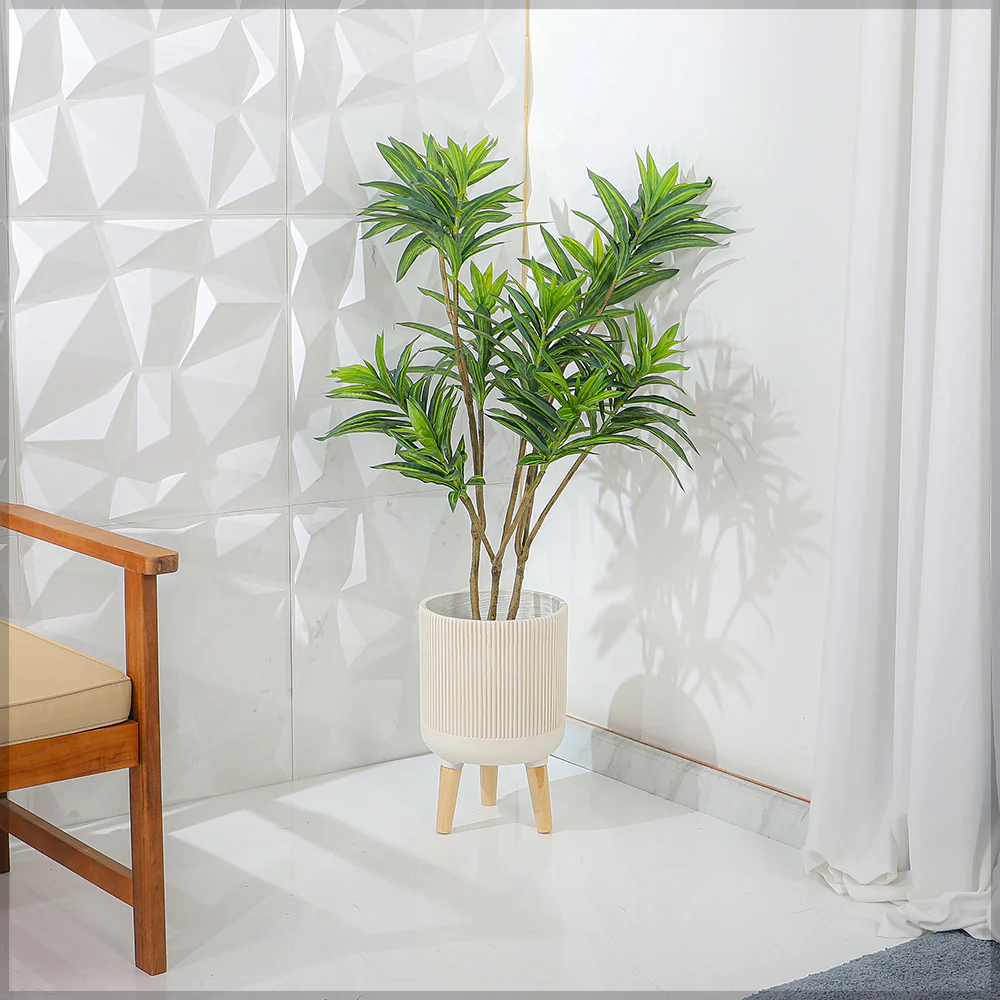 Ribbed Concrete Planter with Stand - Image 4