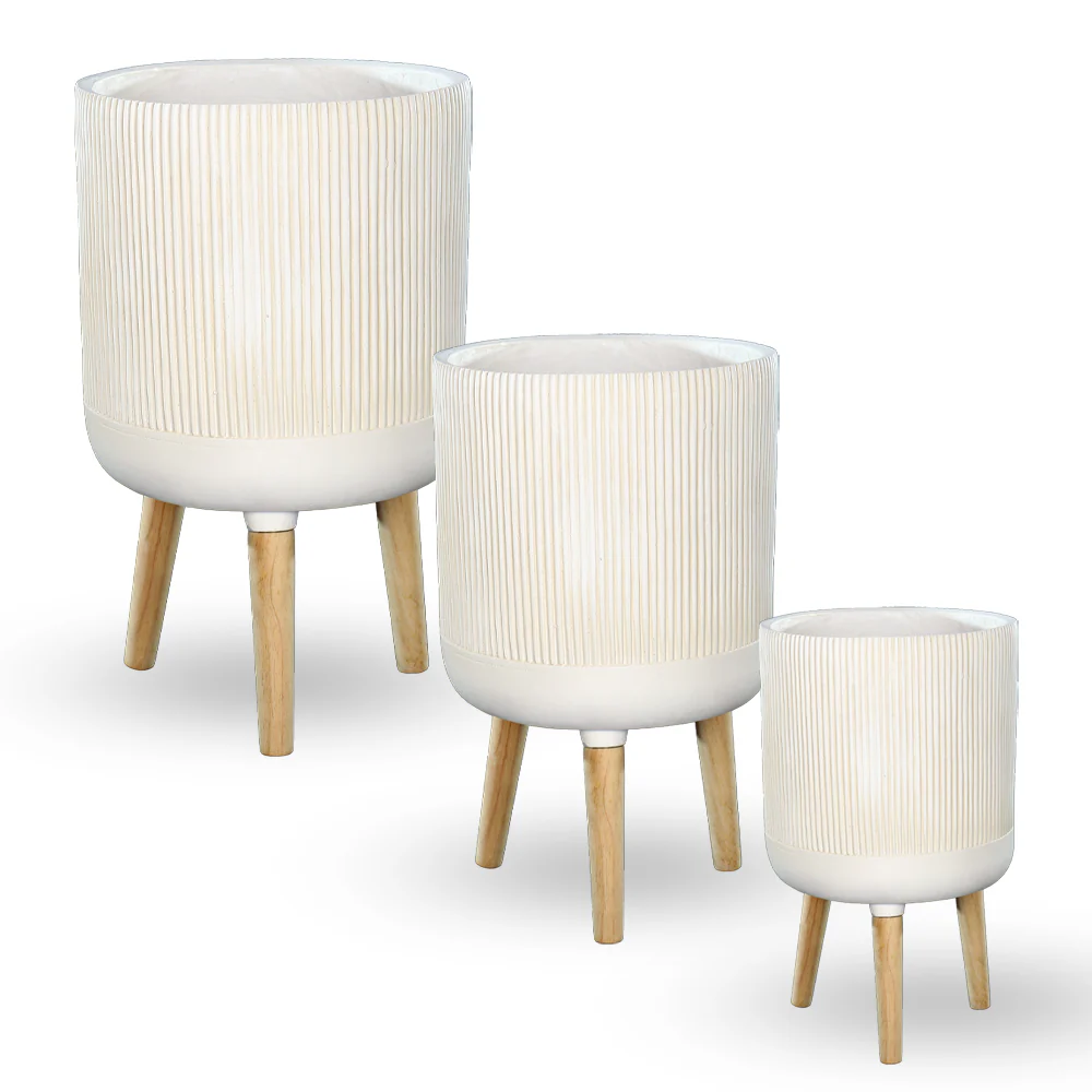 Ribbed Concrete Planter with Stand - Image 5