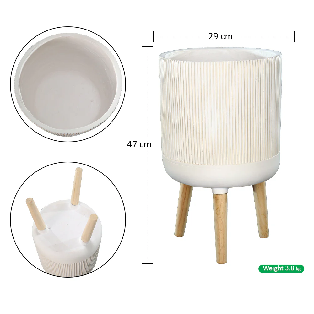 Ribbed Concrete Planter with Stand - Image 7