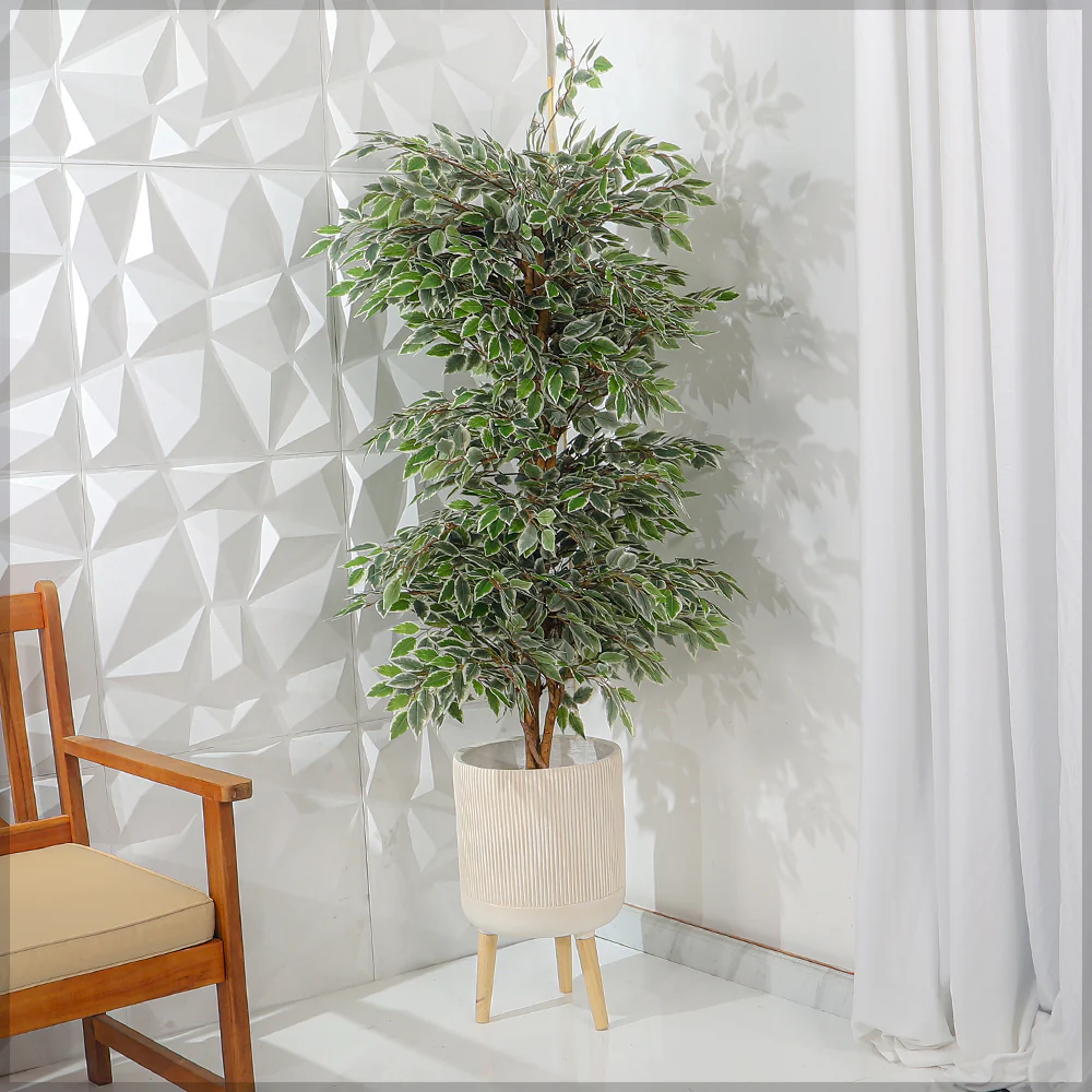 Ribbed Concrete Planter with Stand - Image 9