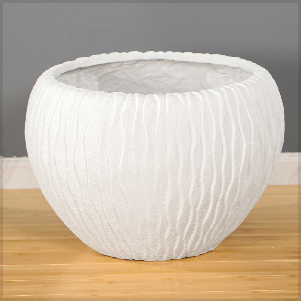Ribbed White Concrete Planter
