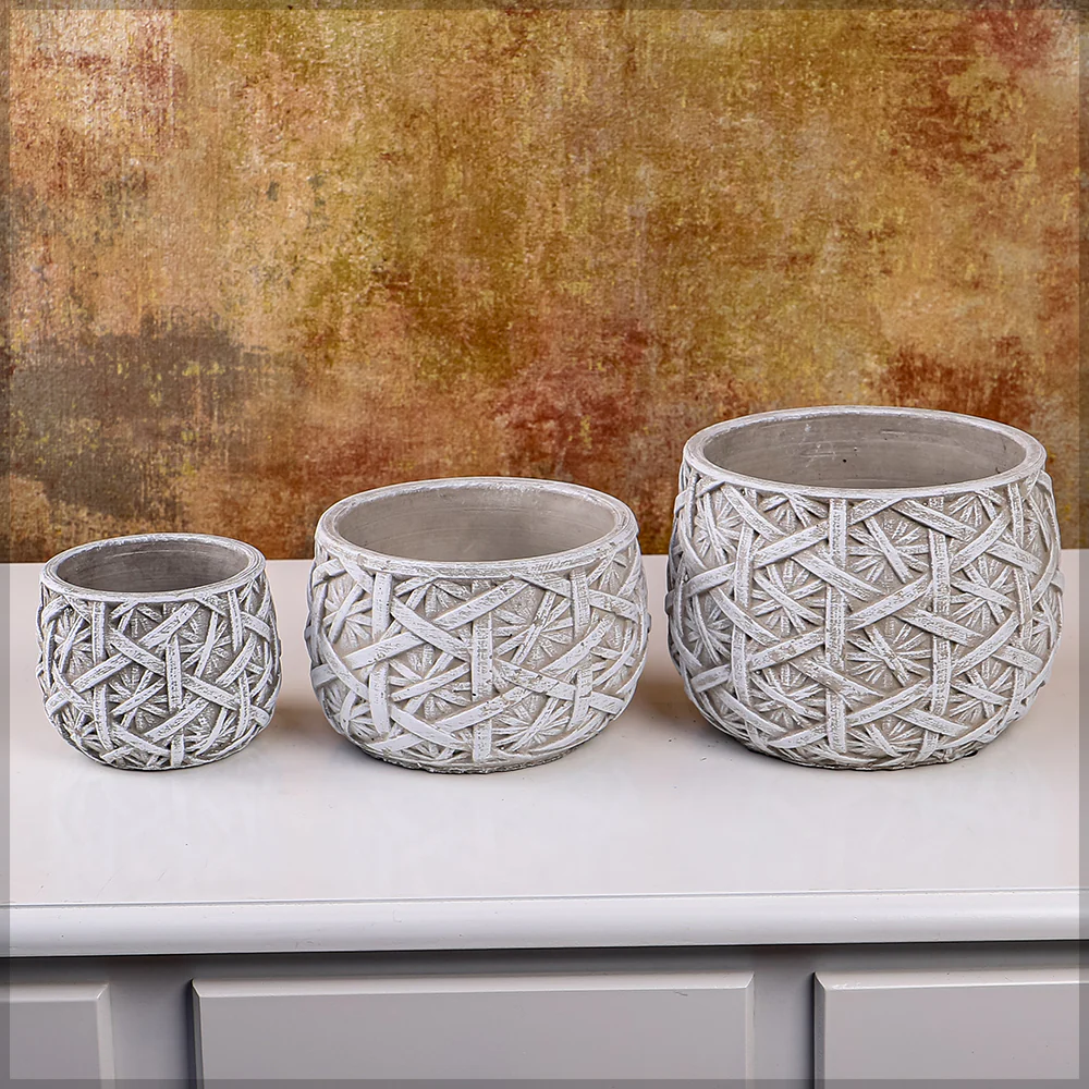 Round Basket Design Cement Vase - Image 10