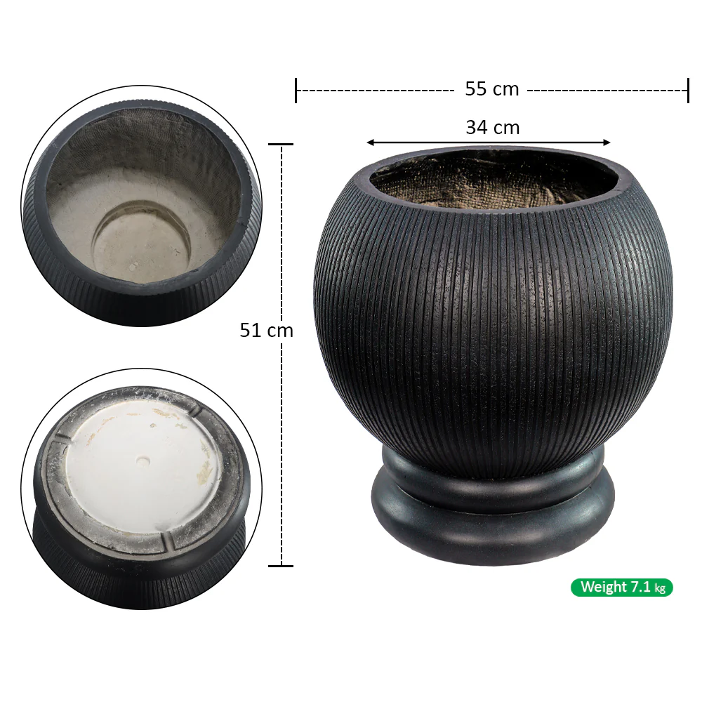 Round Black Ribbed Design Planter - Image 6