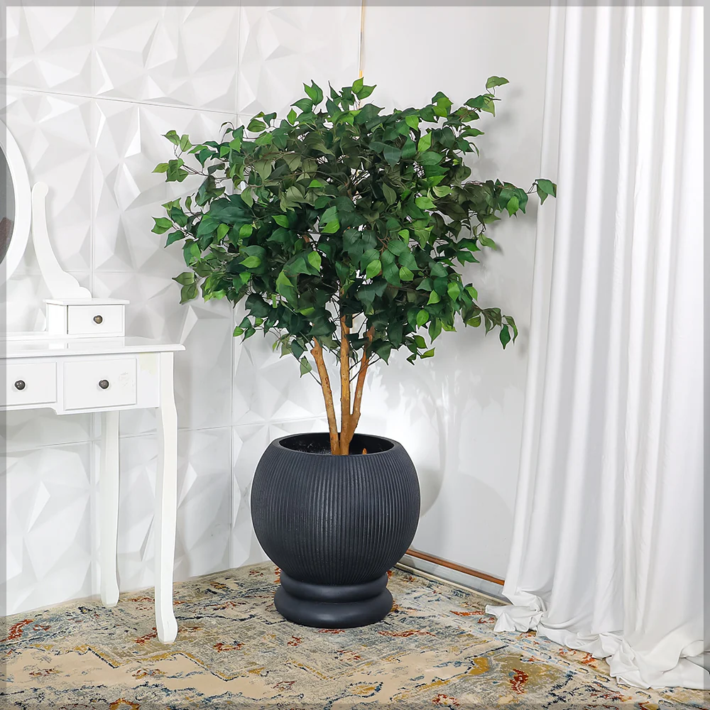 Round Black Ribbed Design Planter - Image 8