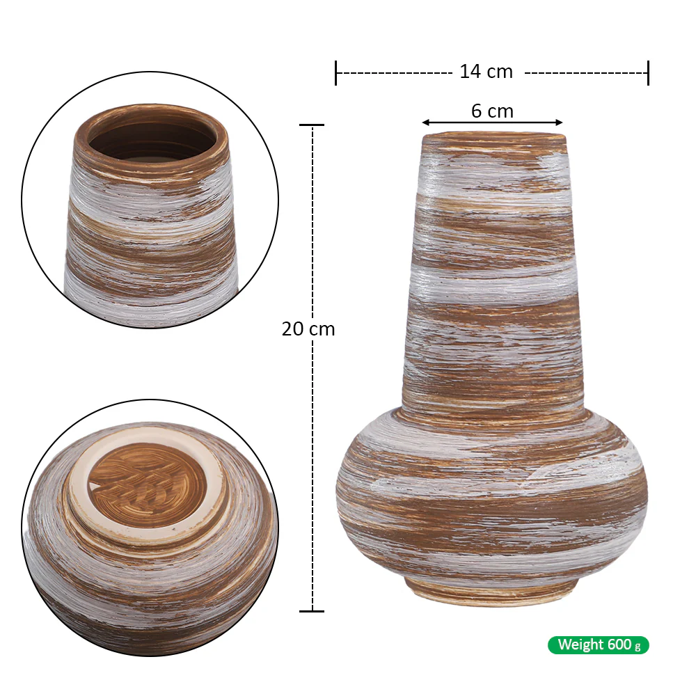 Rustic White Brown Ceramic Vase - Image 2