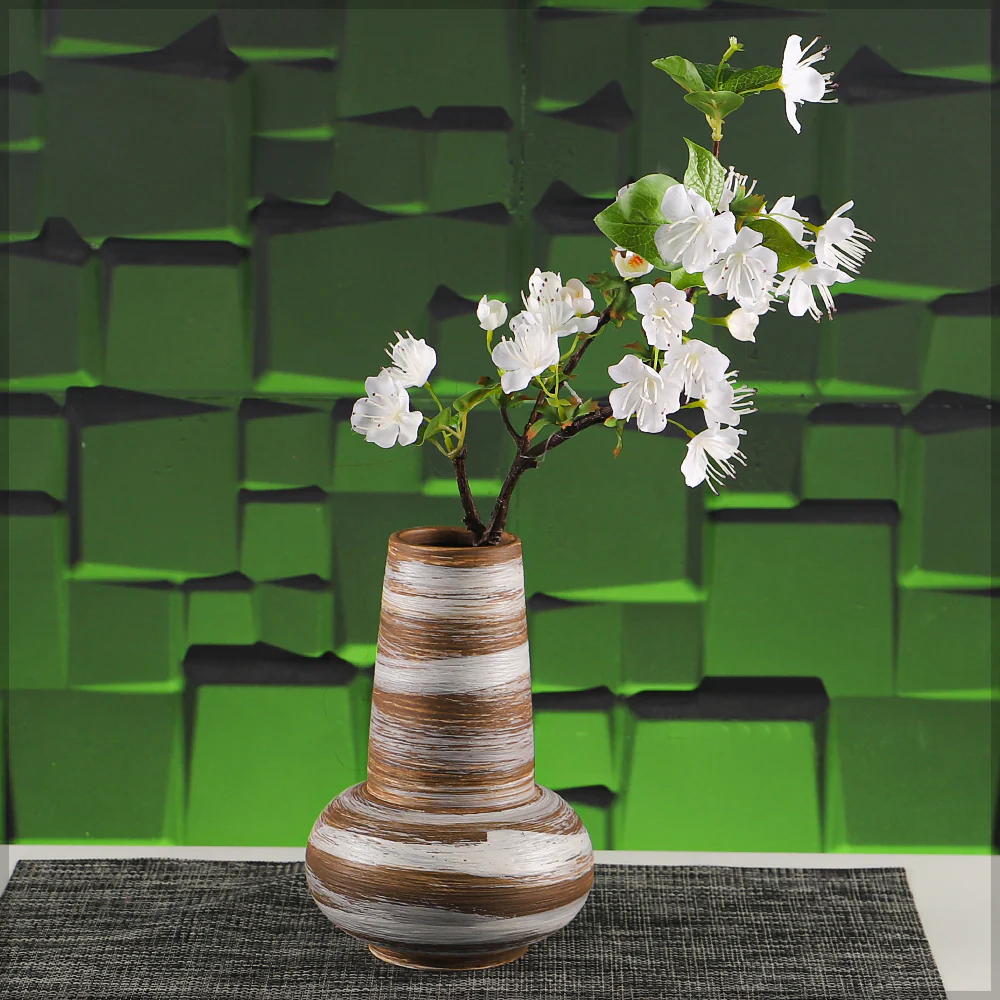Rustic White Brown Ceramic Vase - Image 3