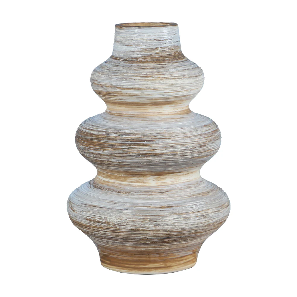 Rustic White Brown Ceramic Vase - Image 4