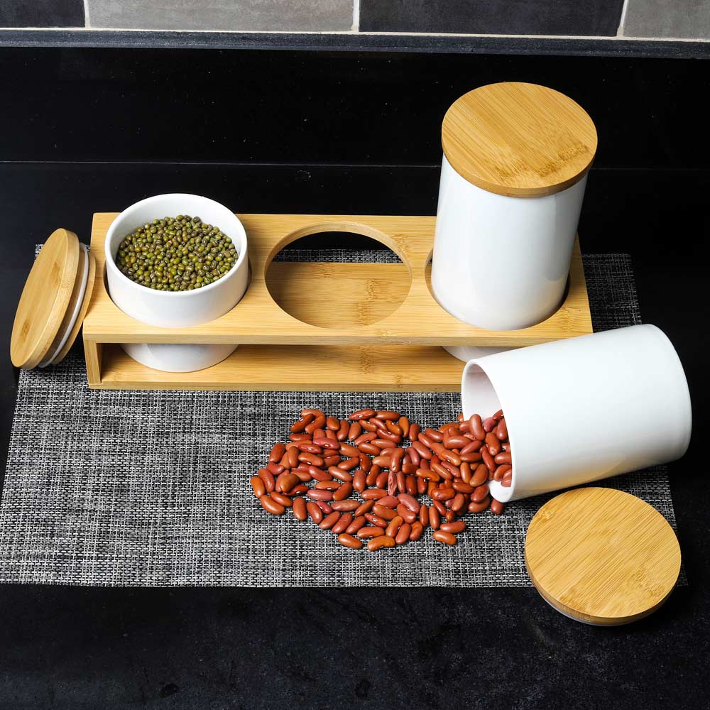 Set of 3 Ceramic Spices Jar With Wooden Rack - Image 5