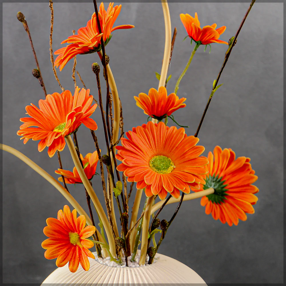 Simple Orange Color Flower Arrangement with Vase - Image 2