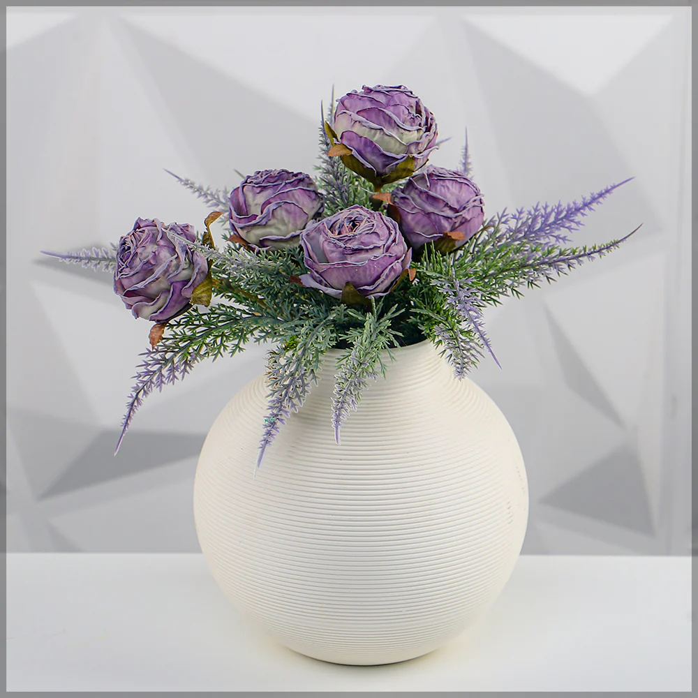 Simple Purple Color Flower Arrangement with Vase