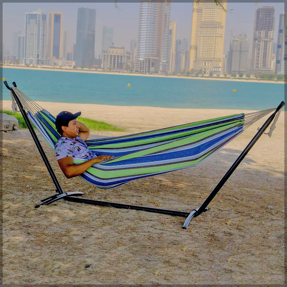 Standing Double Swinging Hammock with Sturdy Steel Frame