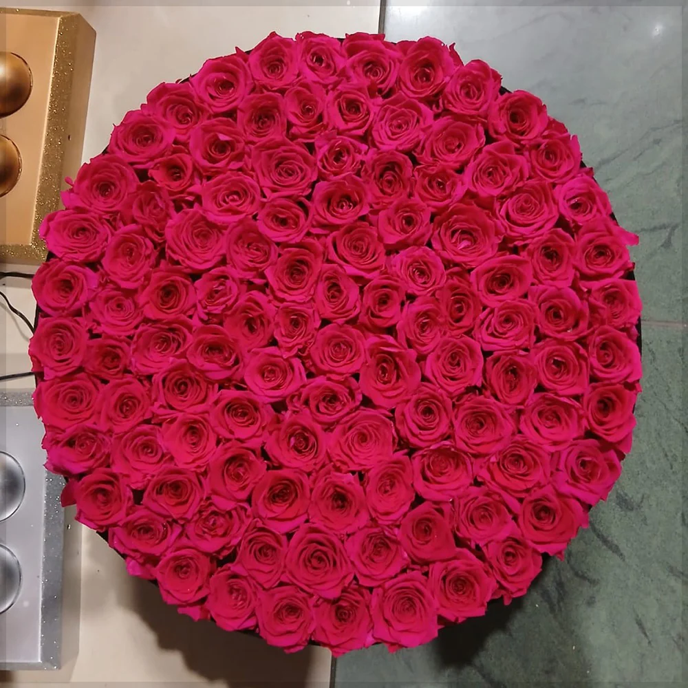 Stunning Round Arrangement of Bright Pink Dried Roses for display purposes only (non-sale) - Image 3