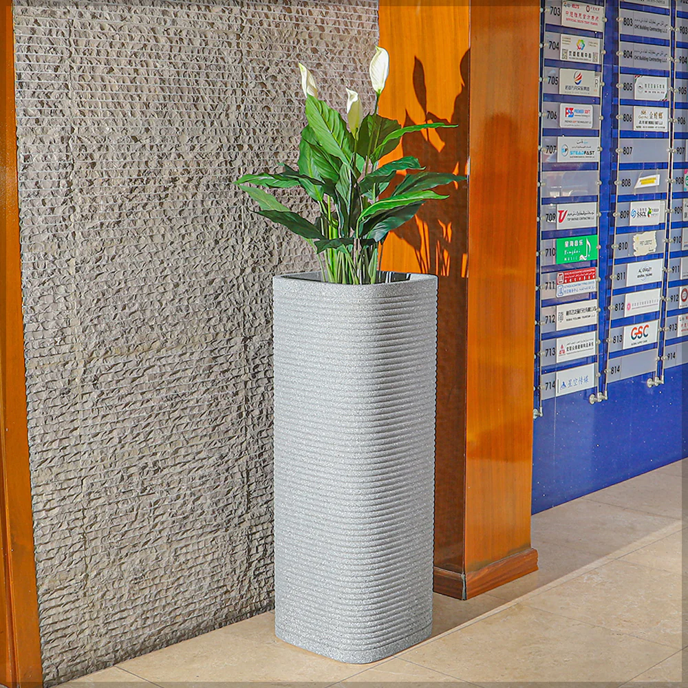 Tall Square Gray Lined Planter - Image 10