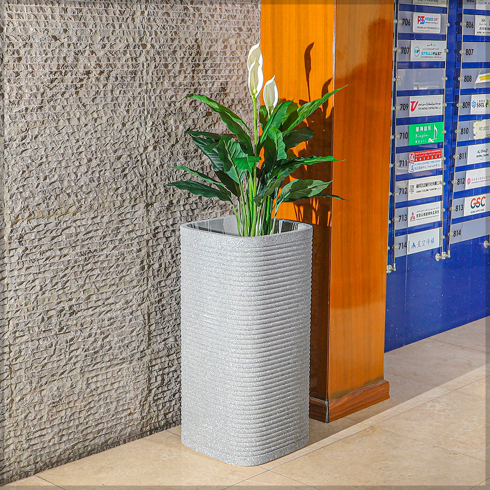 Tall Square Gray Lined Planter - Image 7
