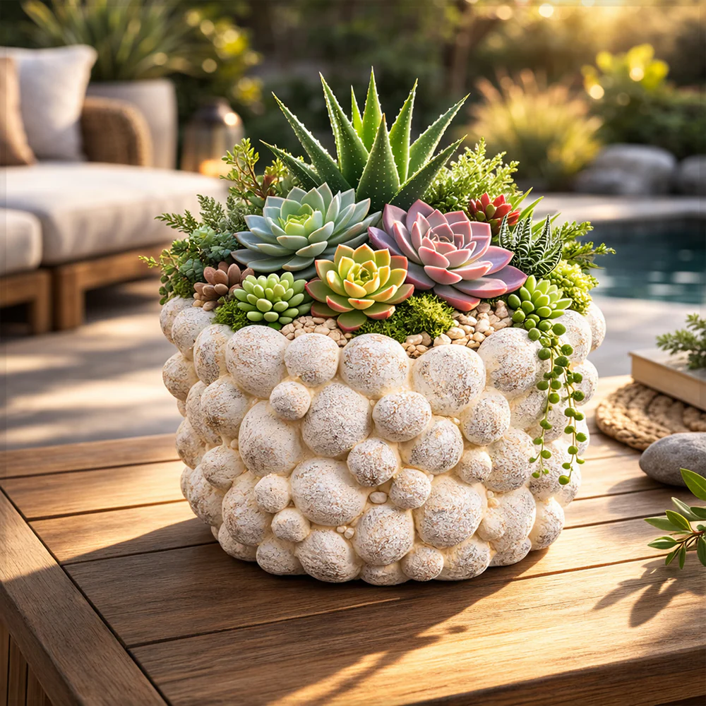 Textured Pebble Cement Vase