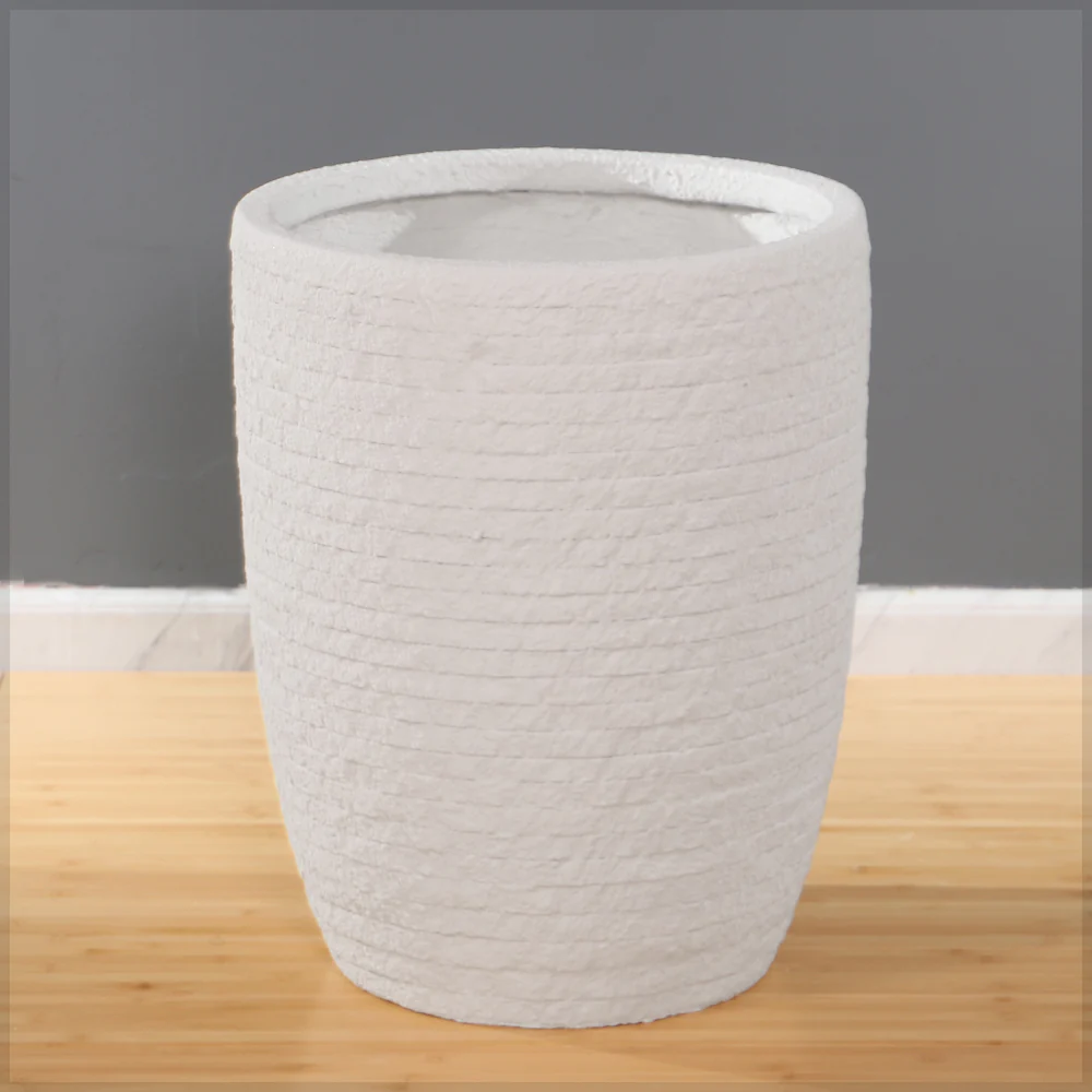 Textured White Cylindrical Concrete Vase - Image 6