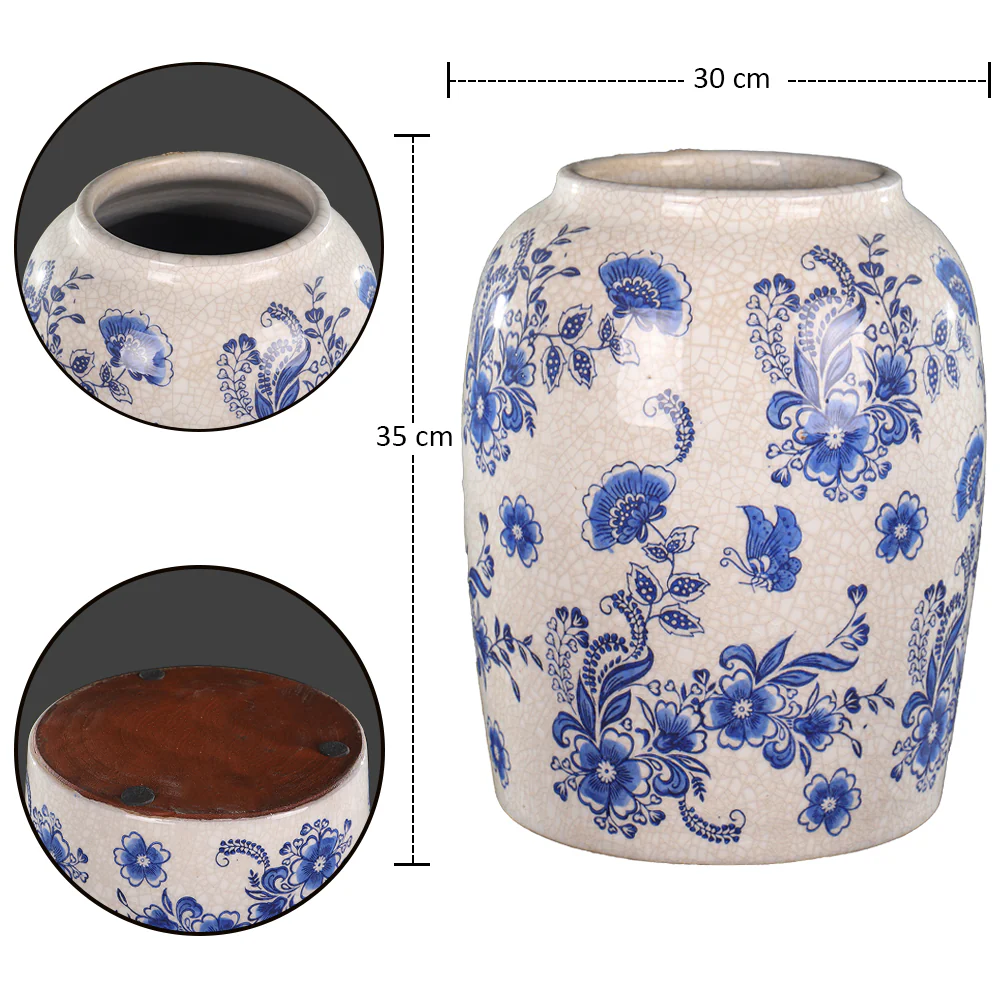 Vintage Blue and White Ceramic Chinese Vase - Image 3