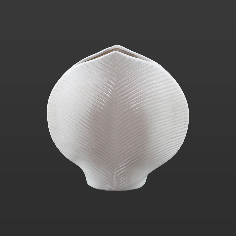 White Ceramic Vase with Leaves Pattern(Flower Not Included) - Image 2